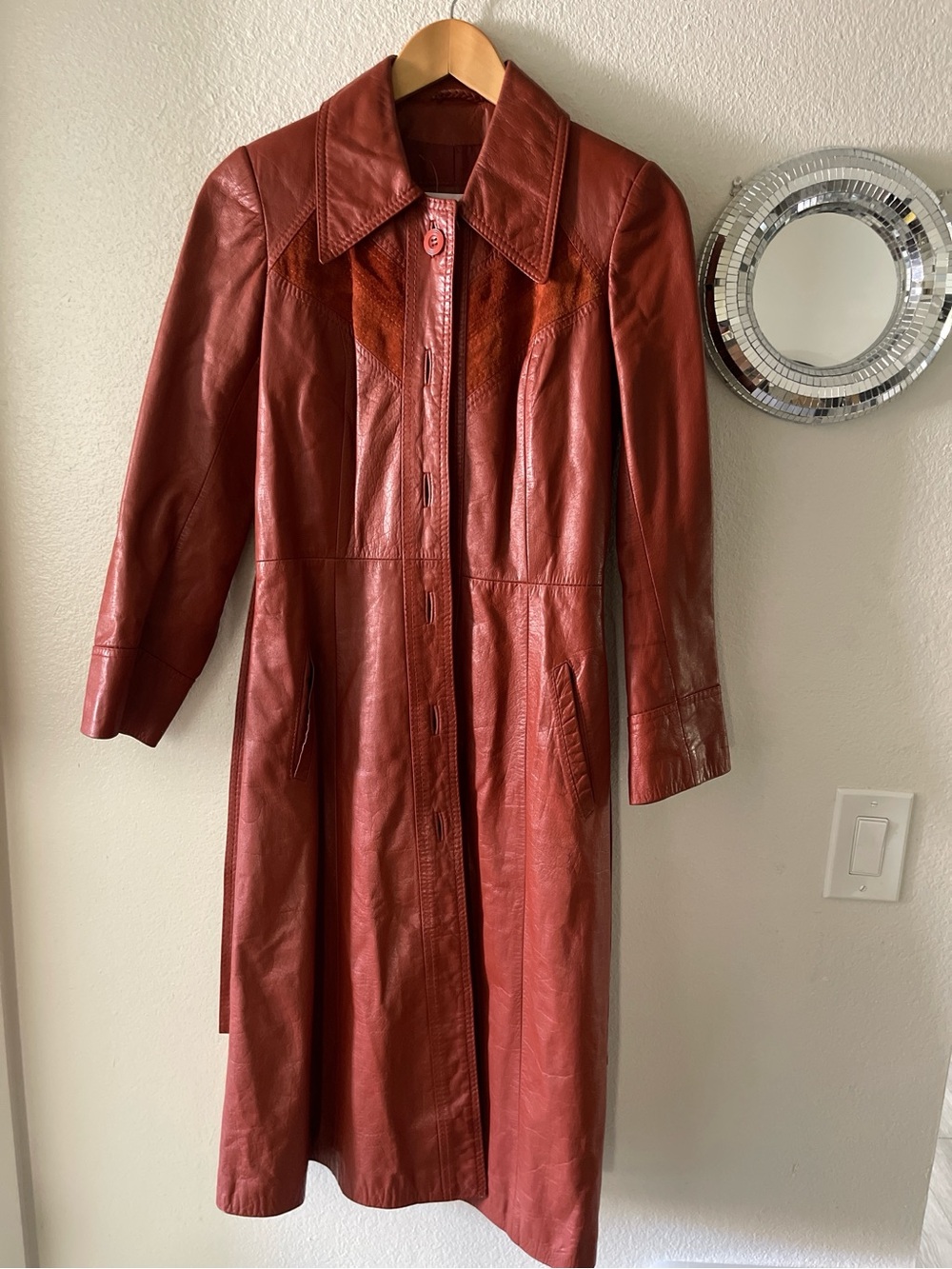 Casual Corner Rust Red Leather Long Trench Coat